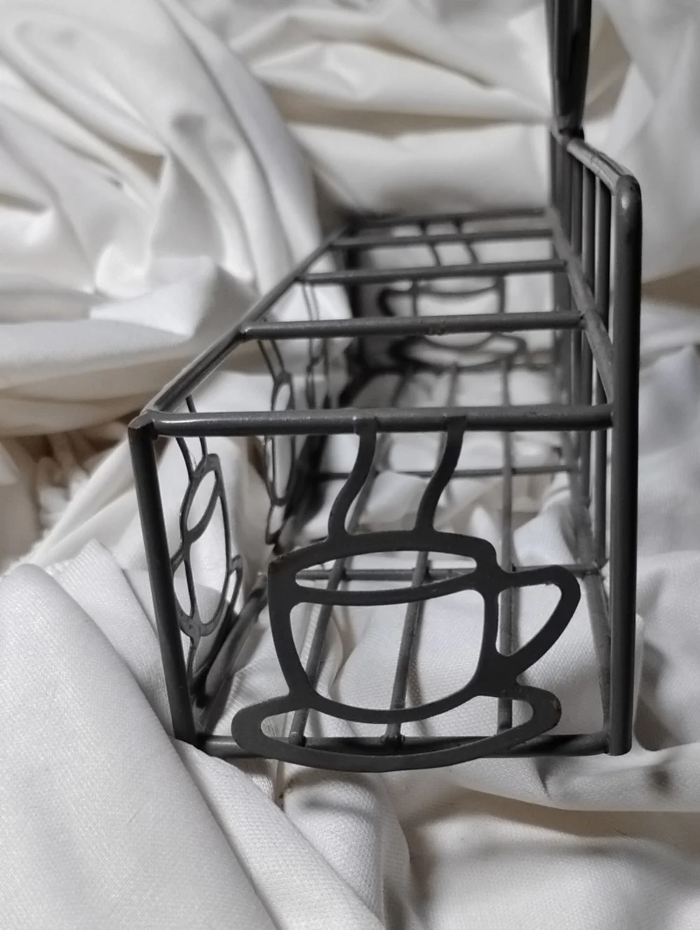 Teapot Design 4 Section Kitchen organizer gray enamel coated wire basket